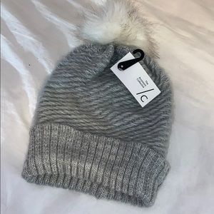 Trendy gray beanie so soft with white pom